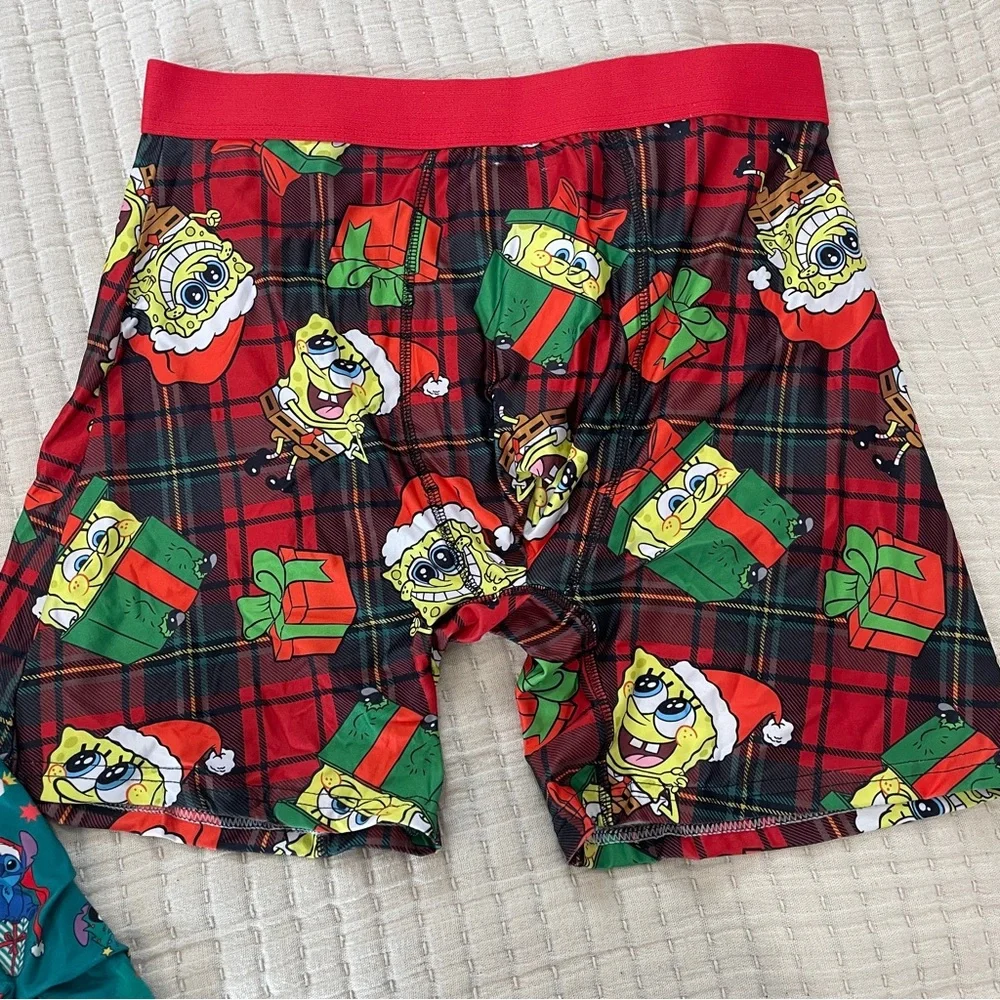 NEW Crazy Boxer Mens Christmas Underwear 2 Pack Stitch SpongeBob‎ Holiday Large